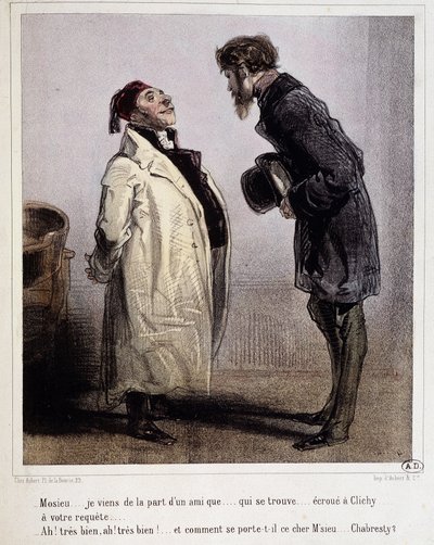 Velallinen ja velkoja, Cartoon de Gavarni, n. 1840. tekijältä Paul Gavarni