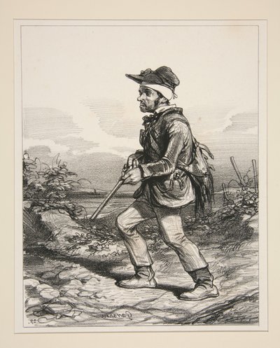 Herra Gontard (du Clos-Gorju), suurmaanomistaja, vaalikelpoinen äänestäjä, metsästämässä aamunkoitosta lähtien (sarjasta "Aikalais tyyppejä") tekijältä Paul Gavarni