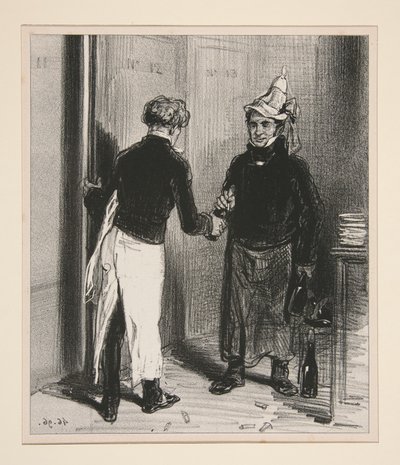 Kahdelle dominolle, yhdelle mustalle ja yhdelle valkoiselle, joiden oli selvitettävä välejään erään herran vuoksi... tekijältä Paul Gavarni