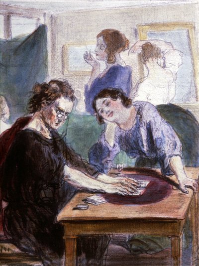 Vanhat lorettet, ennustaja Pariisissa, 1800-luvun puoliväli (litografia) tekijältä Paul Gavarni