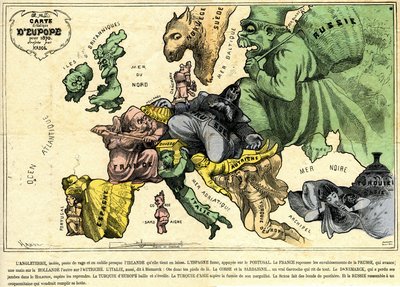 Drolatic Euroopan kartta vuodelta 1870 tekijältä Paul Hadol
