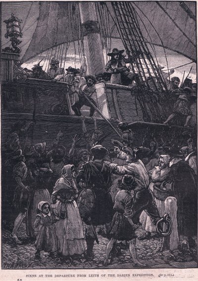 Kohtaus Darienin retkikunnan Leithin lähdöstä 1698 jKr (litho) tekijältä Paul Hardy