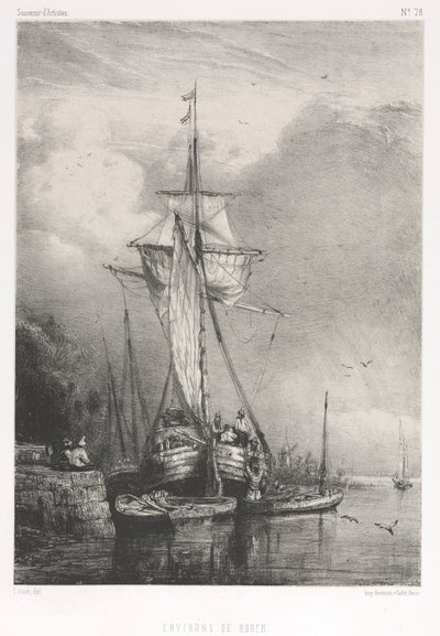 Souvenirs d Artistes nro 78: Kuusi merijalkaväkeä: Rouenin ympäristö, 1832. tekijältä Paul Huet