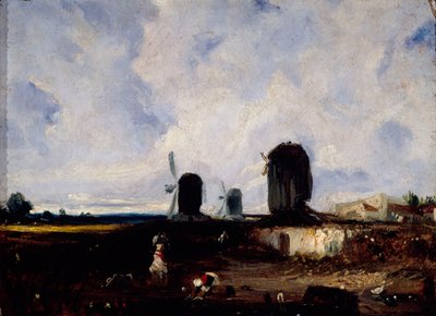 Tuulimyllyt Montrougen tasangoilla, n. 1820 (öljy kankaalle) tekijältä Paul Huet