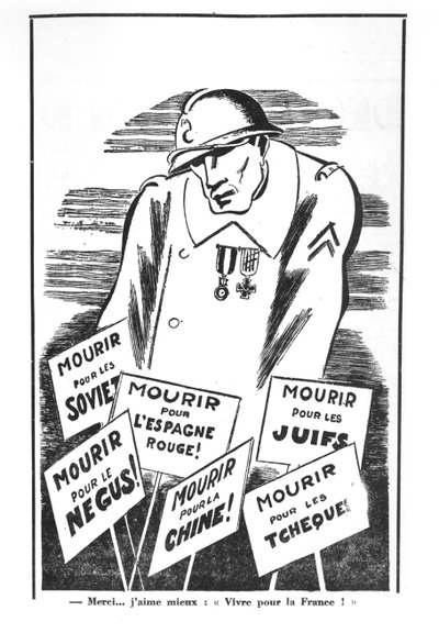 Karikatyyri kirjasta "Je suis partout", noin 1935 (litografia) (s/w-kuva). tekijältä Paul Iribe