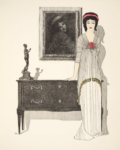 Iltapuku Les Robes de Paul Poiret -pubista. 1908 (stensiiliprintti) tekijältä Paul Iribe