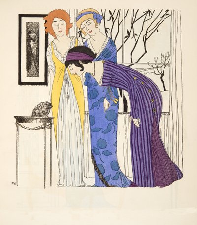 Kolme empire line -mekkoa Les Robes de Paul Poiret -pubista. 1908 (stensiiliprintti) tekijältä Paul Iribe