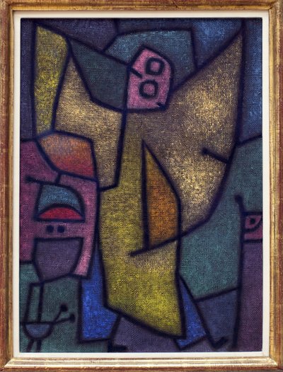 Angelus militanit. Paul Kleen (1879-1940) maalaus, öljy, piirustus juutilla detrempessä, liimataustalla tekijältä Paul Klee