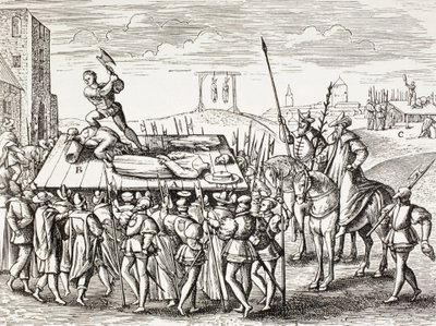 16. vuosisadan propaganda, joka kuvaa kuningas Henrik Viii:n määräämiä rangaistuksia englantilaisia katolilaisia vastaan. tekijältä Paul Lacroix