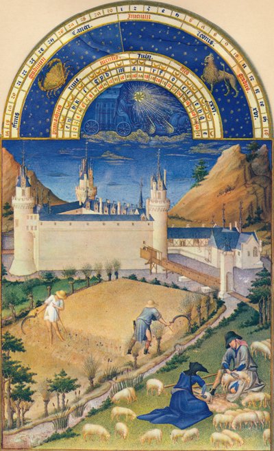 Heinäkuu - Château Poitiersissa, 1400-luku, 1939. tekijältä Paul Limbourg