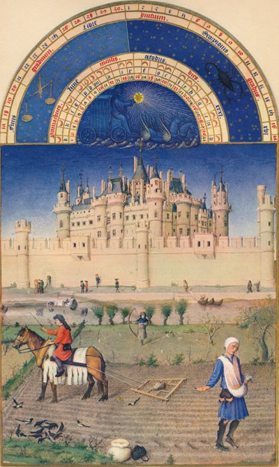 Lokakuu - Louvre, 1400-luku, 1939 tekijältä Paul Limbourg