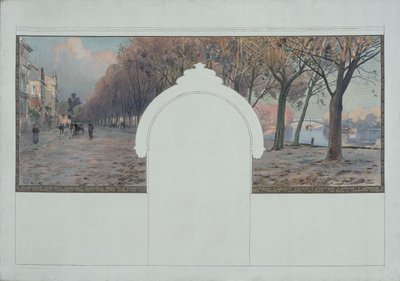 Asnièresin kaupungintalon luonnos: maisema. Quais de la Seine à Asnières, noin 1901 (öljy mustalla tussilla kankaalle). tekijältä Paul Léon Felix (attr. to) Schmitt
