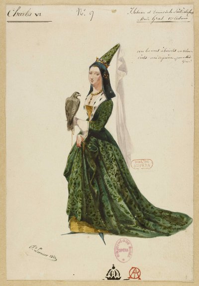 Isabella Baijerista. Pukusuunnittelu Fromental Halévyn oopperaan Kaarle VI, 1843. tekijältä Paul Lormier