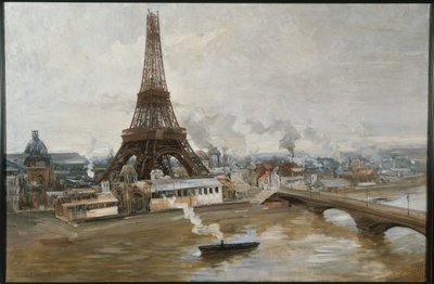 Eiffel-torni ja tammikuun 1889 maailmannäyttelyn teokset, 1-1889 (öljy kankaalle) tekijältä Paul Louis Delance