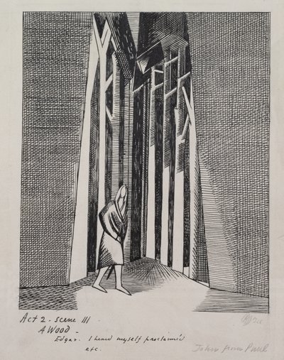Puu - kuvitus "Kuningas Learille", näytös 2 kohtaus III tekijältä Paul Nash