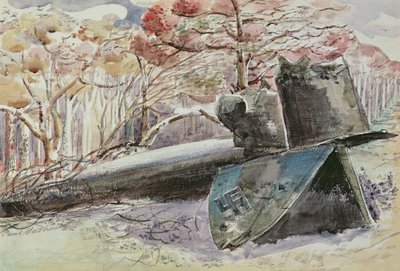 Pommikone metsässä tekijältä Paul Nash