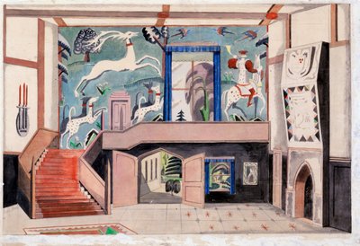 Sisustussuunnittelu, n. 1920-30-luku (akvarelli paperille) tekijältä Paul Nash