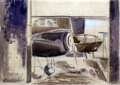 Pitkänokkainen Blenheim (liitu ja akvarelli paperille) tekijältä Paul Nash