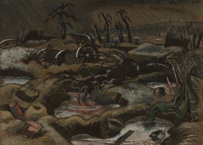 The Field of Passchendaele, n. 1917 (kynä ja muste vesivärillä paperilla) tekijältä Paul Nash