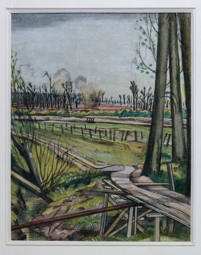 The Ridge, Wytschaete (akvarelli, kynä ja musta muste ja värillinen liitu) tekijältä Paul Nash