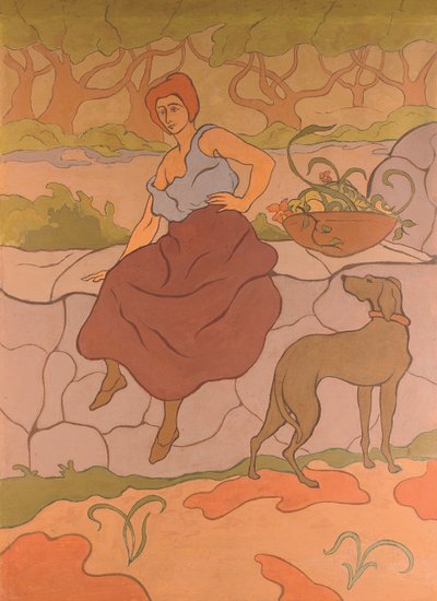 Nainen ja koira kauluspannassa; Nainen koiran kanssa kaulakorussa, n. 1894-1895 tekijältä Paul Elie Ranson