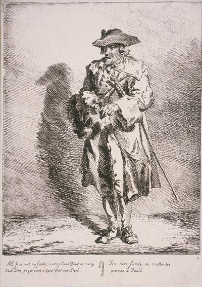 Flintin ja teräksen myyjä, Cries of London, 1760 tekijältä Paul Sandby