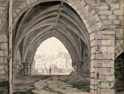 Osa Holyrood Abbeystä, josta on näkymät Canongatelle (kynä ja muste pesulla) tekijältä Paul Sandby