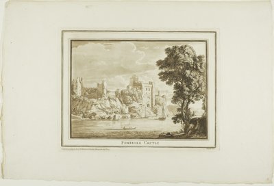 Pembroke Castle, Aquatintan Twelve Viewsista Etelä-Walesin paikan päällä tehdyistä piirustuksista tekijältä Paul Sandby