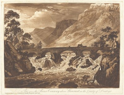 Pont-y-Pair Conway-joen yli Llanrwstin yläpuolella Denbighin piirikunnassa tekijältä Paul Sandby