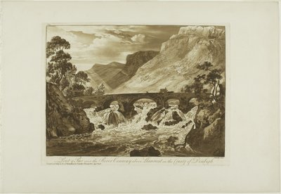 Pont y Pair Conway-joen yli Llanrwstin yläpuolella Denbighin piirikunnassa tekijältä Paul Sandby