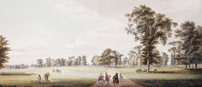 Ratsastajat Avenuella Lutonin puistossa, hahmot Phaetonissa ja Rustics vasemmalla, tekijältä Paul Sandby