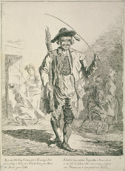 Tikkumyyjä, Cries of London, 1760 tekijältä Paul Sandby