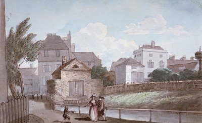 The Thatched House Inn and the New River, Islington, Lontoo, vuosi 1790. tekijältä Paul Sandby