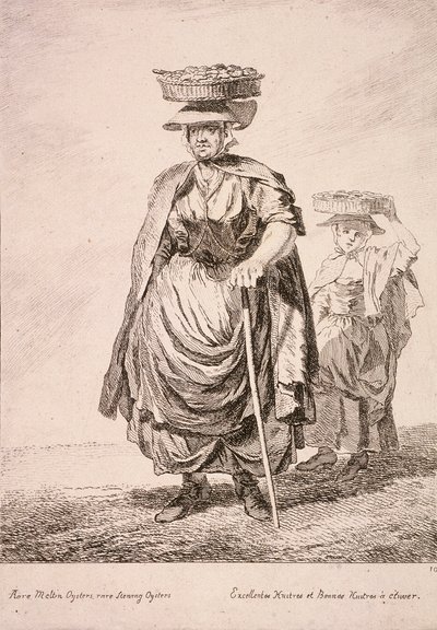 Kaksi osterimyyjää, Cries of London, 1760 tekijältä Paul Sandby