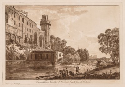 Näkymät Warwickin linnalle: Caesars ower ja osa Warwickin linnaa saarelta, 1776. tekijältä Paul Sandby