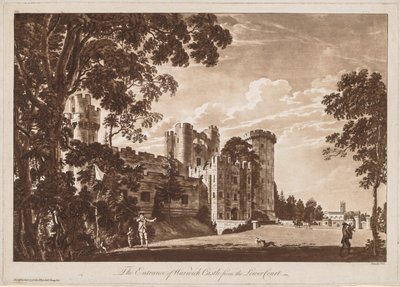 Näkymät Warwickin linnalle: Warwickin linnan sisäänkäynti alaoikeudesta, 1776. tekijältä Paul Sandby