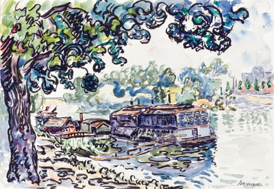 Asnières, n. 1900-05 (w/c, sivellin ja musta muste kynällä paperilla) tekijältä Paul Signac