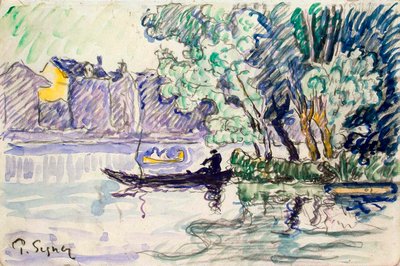 Kalastaja veneessä lähellä Seinen rantaa, c1900 tekijältä Paul Signac