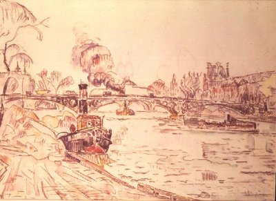 Pariisi Louvren ja Pont des Artsin kanssa tekijältä Paul Signac