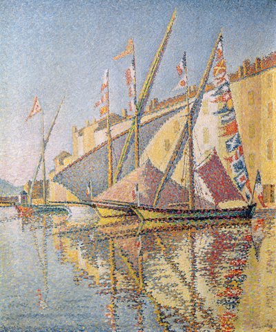Purjeveneet St. Tropezin satamassa, 1893 tekijältä Paul Signac