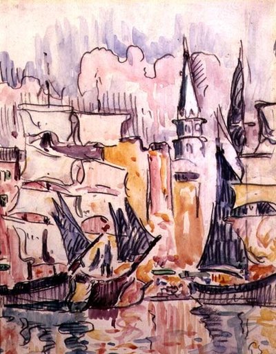 Purjeveneet satamassa (akvarelli ja kynä) tekijältä Paul Signac