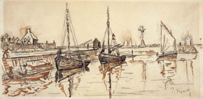 Purjelaivoja Barfleurin satamassa tekijältä Paul Signac
