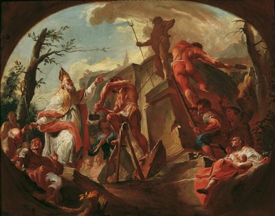 St. Cassian of Imola kaatoi Pluton patsaan Sabenissa tekijältä Paul Troger
