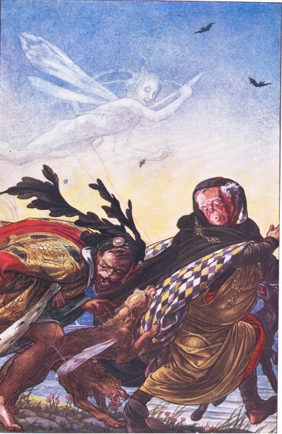 Raivoa! Fury! Tuolla, tyranni, tuolla Hark! Hark!, kuvitus elokuvasta Myrsky, 1908. tekijältä Paul Vincent Woodroffe