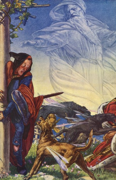 William Shakespearen Myrsky, näytös IV, kohtaus 1 (värilitho) tekijältä Paul Vincent Woodroffe