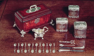 Tea equipage, n. 1735 (hopea ja puu) tekijältä Paul de Lamerie