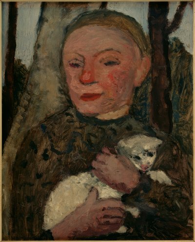 Tyttö karitsan kanssa (rintakuva tytöstä, jolla on karitsa kädessään) tekijältä Paula Modersohn Becker