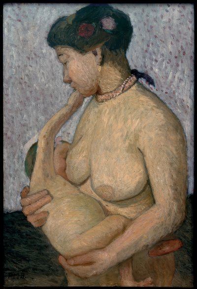 Äiti ja lapsi rinnallaan, puolialasti tekijältä Paula Modersohn Becker