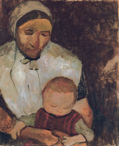 Istuva nainen lapsen kanssa sylissään; Istuva talonpoikanainen lapsi sylissään, 1903 tekijältä Paula Modersohn Becker