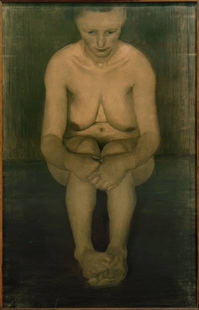 Istuva naisen alastonkuva, etukuva, jossa jalat ovat päällekkäin. tekijältä Paula Modersohn Becker